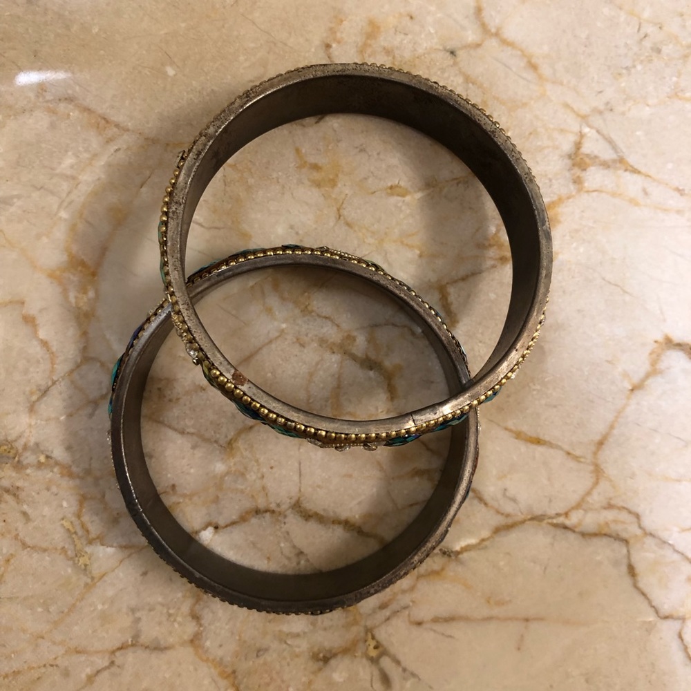✨SALE✨ Brown Gold and Blue Bangle Pair - Picture 3 of 4